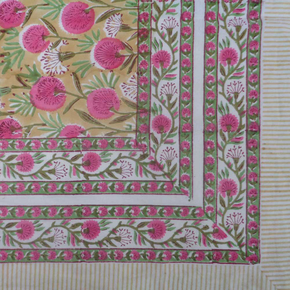 Hand Block Printed Cotton Tablecloth 150x220 cms | Desert Blossom Pink Gud 109653