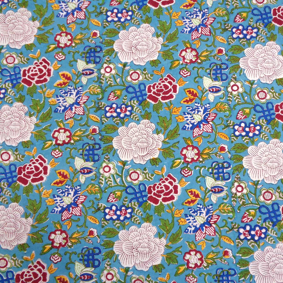 Hand Block Printed Cotton Tablecloth 150x220 cms | Floral Canvas Blue Jade Gud 206865