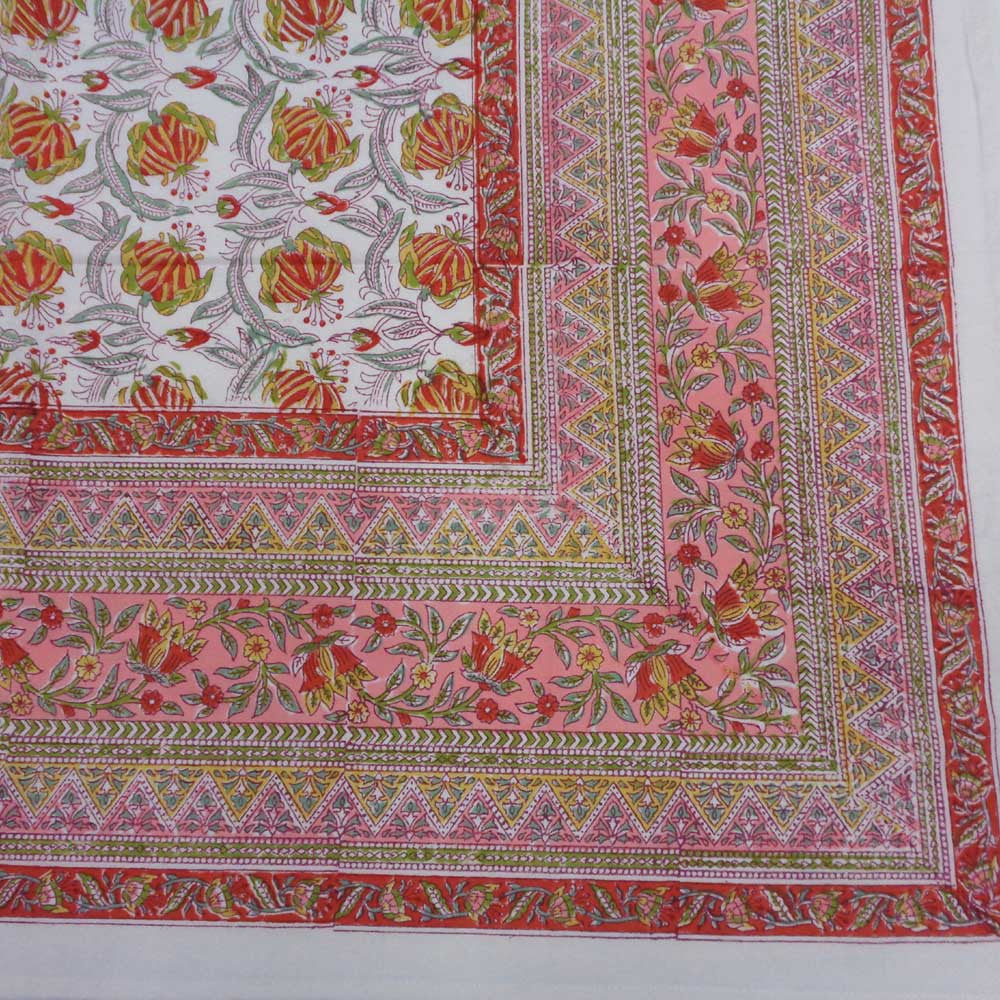 Hand Block Printed Cotton Tablecloth 150x220 cms | Frost Pink Floral Open 202815