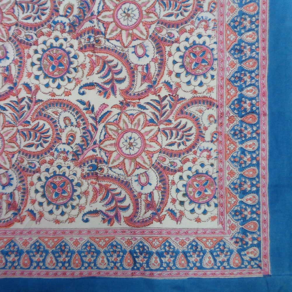 Hand Block Printed Cotton Tablecloth 150x220 cms | Kusum Gulabi Jaal 106025