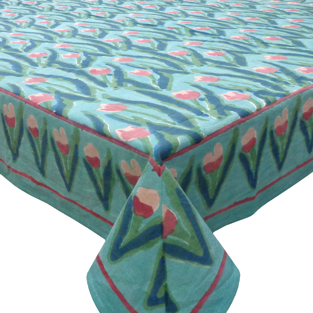 Hand Block Printed Cotton Tablecloth 150x220 cms | Lambi Patti Tulip Gud 201876