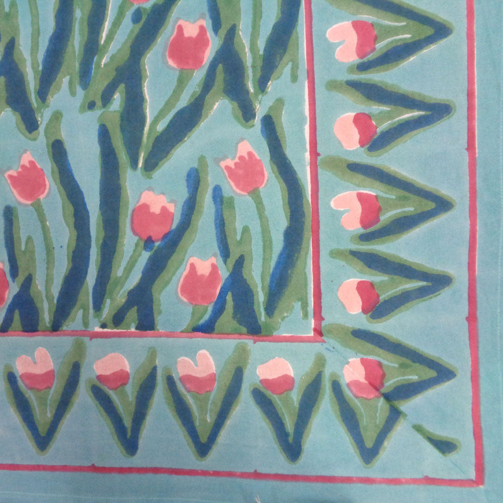 Hand Block Printed Cotton Tablecloth 150x220 cms | Lambi Patti Tulip Gud 201876