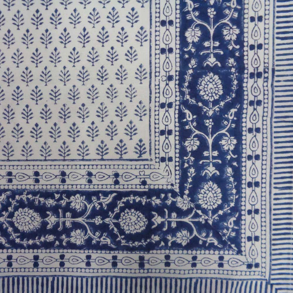 Hand Block Printed Cotton Tablecloth 150x220 cms | Neem Navy Blue 208336
