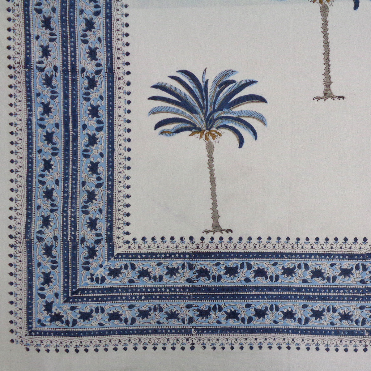 Hand Block Printed Cotton Tablecloth 150x220 cms | Palm Tree Blue 109022