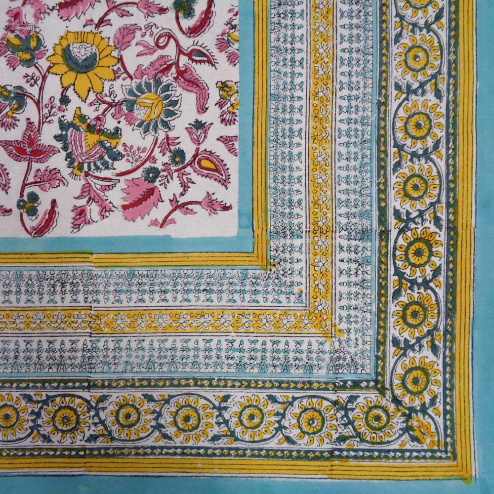 Hand Block Printed Cotton Tablecloth 150x220 cms | Phuljhari Jade Open 203173