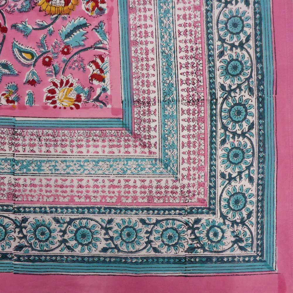 Hand Block Printed Cotton Tablecloth 150x220 cms | Phuljhari Pink Gud 204756
