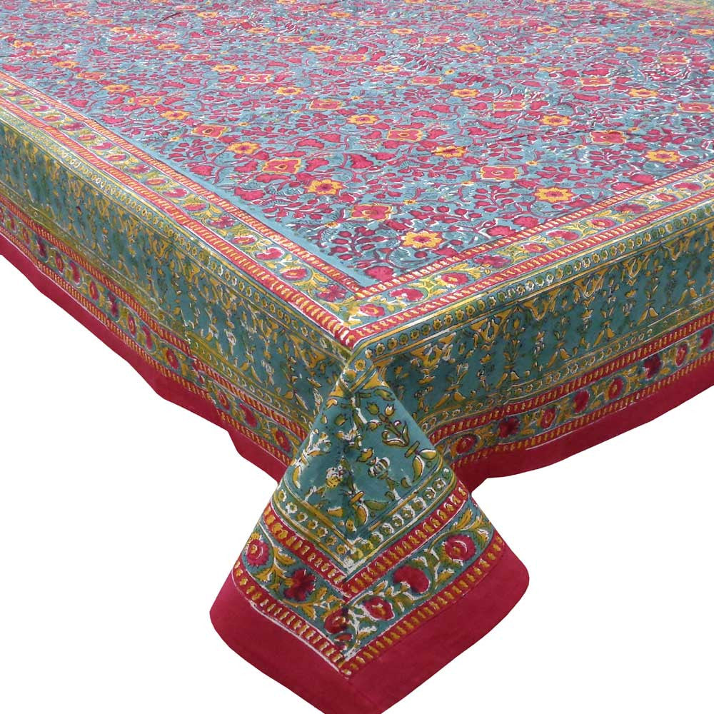 Hand Block Printed Cotton Tablecloth 150x220 cms | Phulwari Gud 103741
