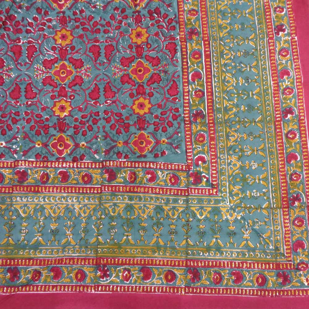 Hand Block Printed Cotton Tablecloth 150x220 cms | Phulwari Gud 103741