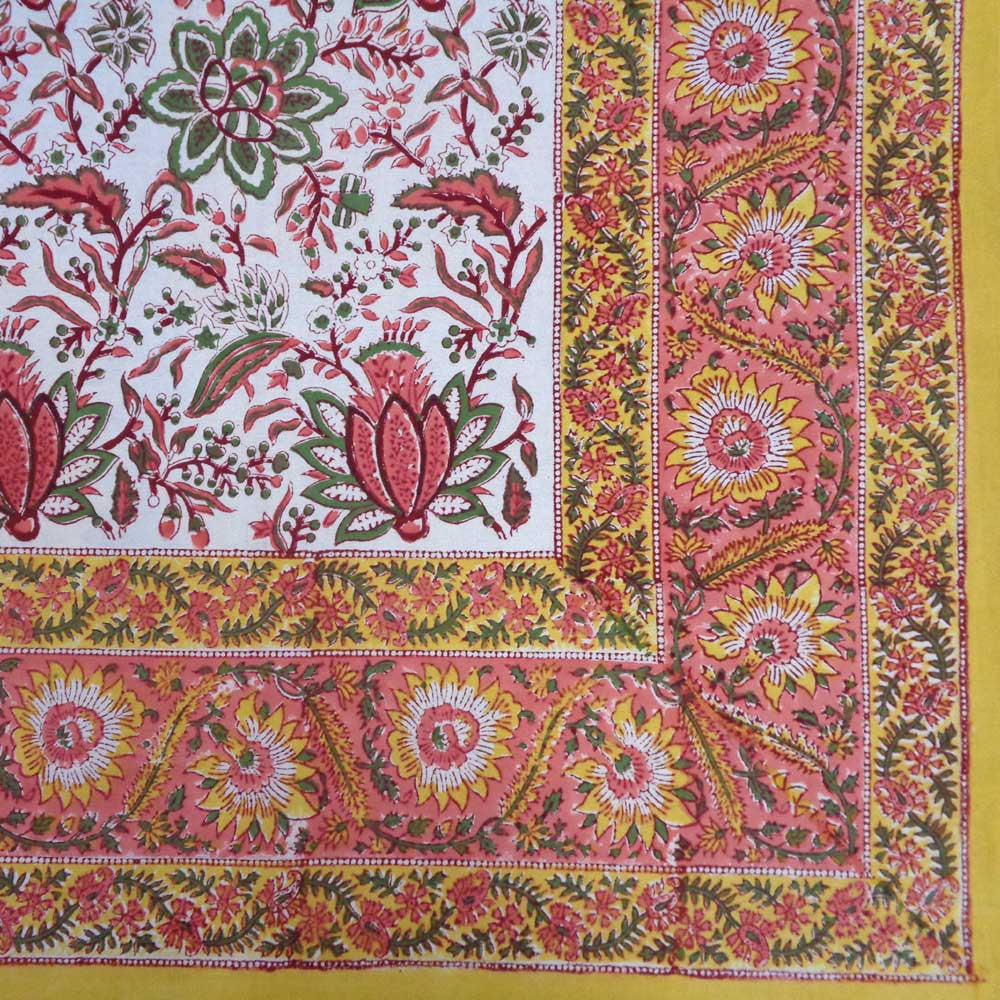 Hand Block Printed Cotton Tablecloth 150x220 cms | Pila Lotus Open 203205