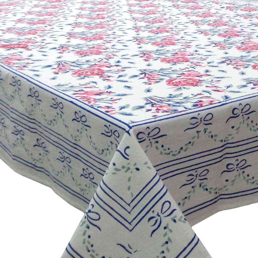 Hand Block Printed Cotton Tablecloth 150x220 cms | Roseline Pink Two 203131