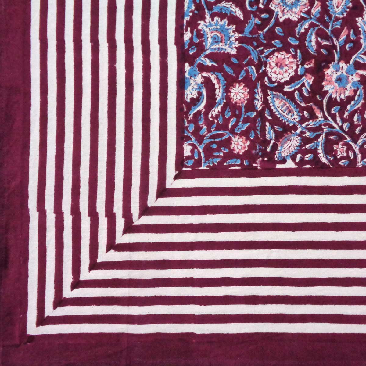 Hand Block Printed Cotton Tablecloth 150x220 cms | Rukmani Maroon Gud 620607