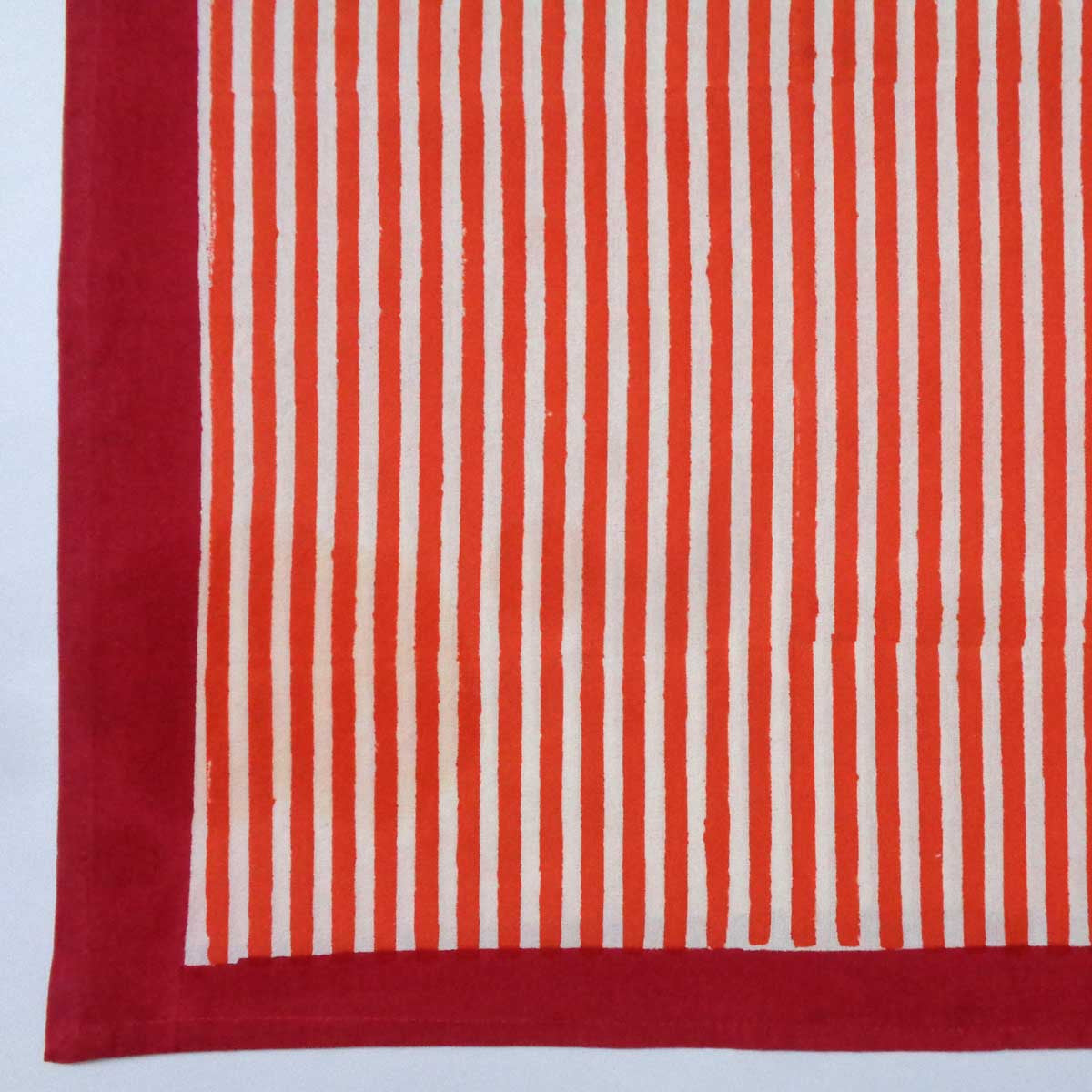 Hand Block Printed Cotton Tablecloth 150x220 cms | Single Stripe Spicy Orange 302283