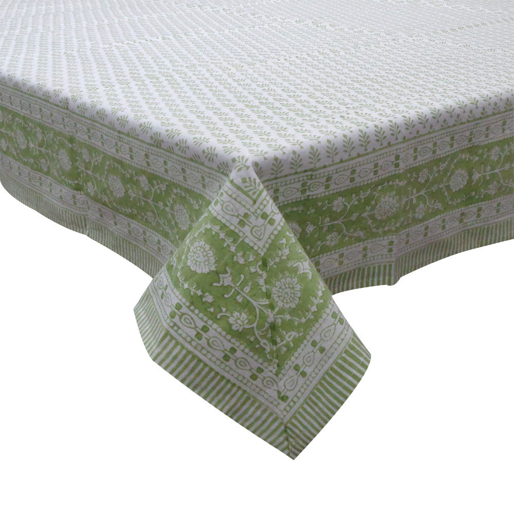 Hand Block Printed Cotton Tablecloth 150x220 cms | TCL Neem Booti Celadon Green 408909