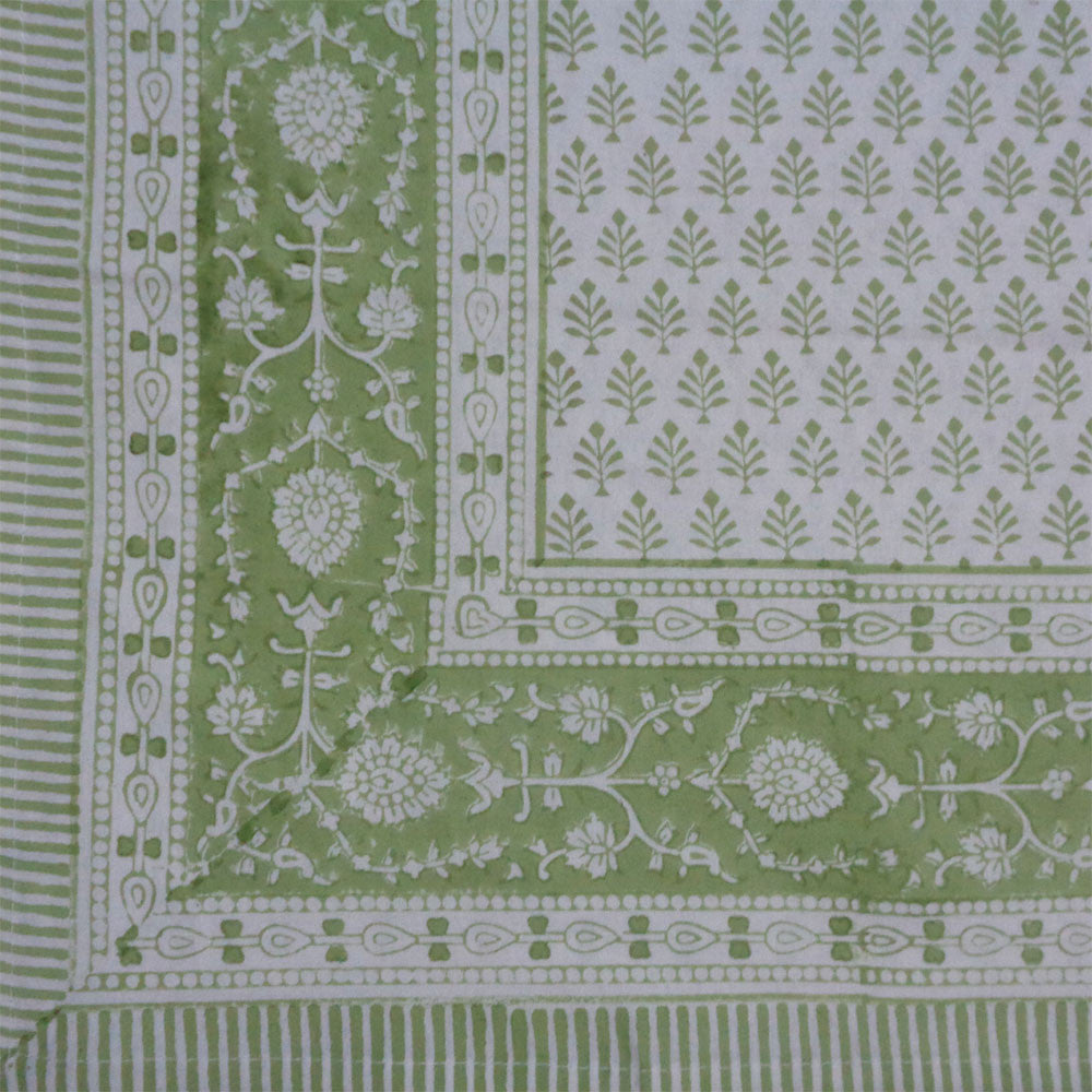 Hand Block Printed Cotton Tablecloth 150x220 cms | TCL Neem Booti Celadon Green 408909
