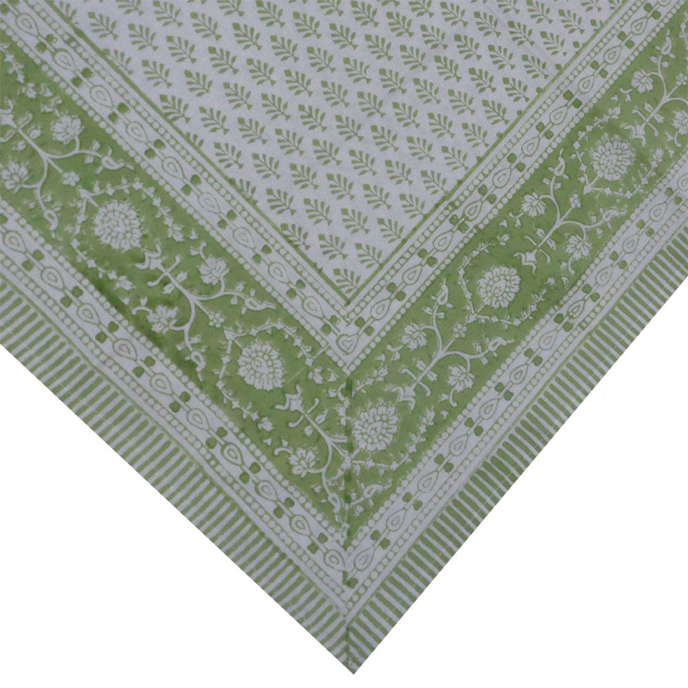 Hand Block Printed Cotton Tablecloth 150x220 cms | TCL Neem Booti Celadon Green 408909