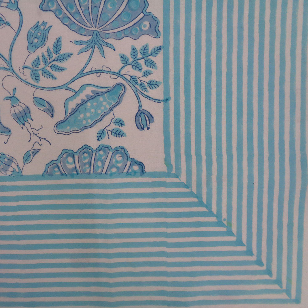 Hand Block Printed Cotton Tablecloth 150x220 cms | Waterlily Aqua 204845