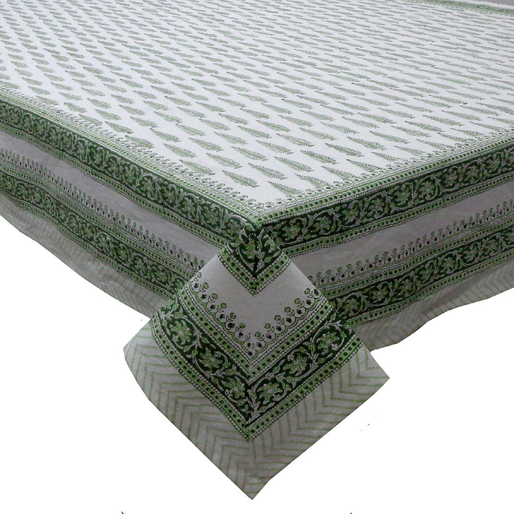 Hand Block Printed Cotton Tablecloth 150x220 cms | Winter Fall Tree Vineyard 302395