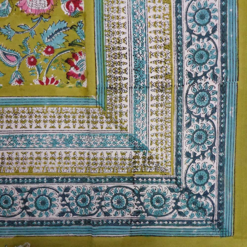 Hand Block Printed Cotton Tablecloth 180x270 |  Phuljhari Olive Gud 103487