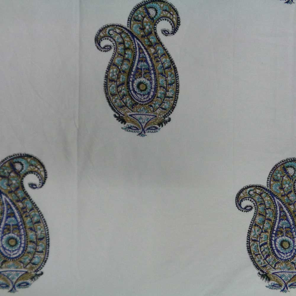 Hand Block Printed Cotton Tablecloth 180x270 | Big Paisley Jade Olive 103486