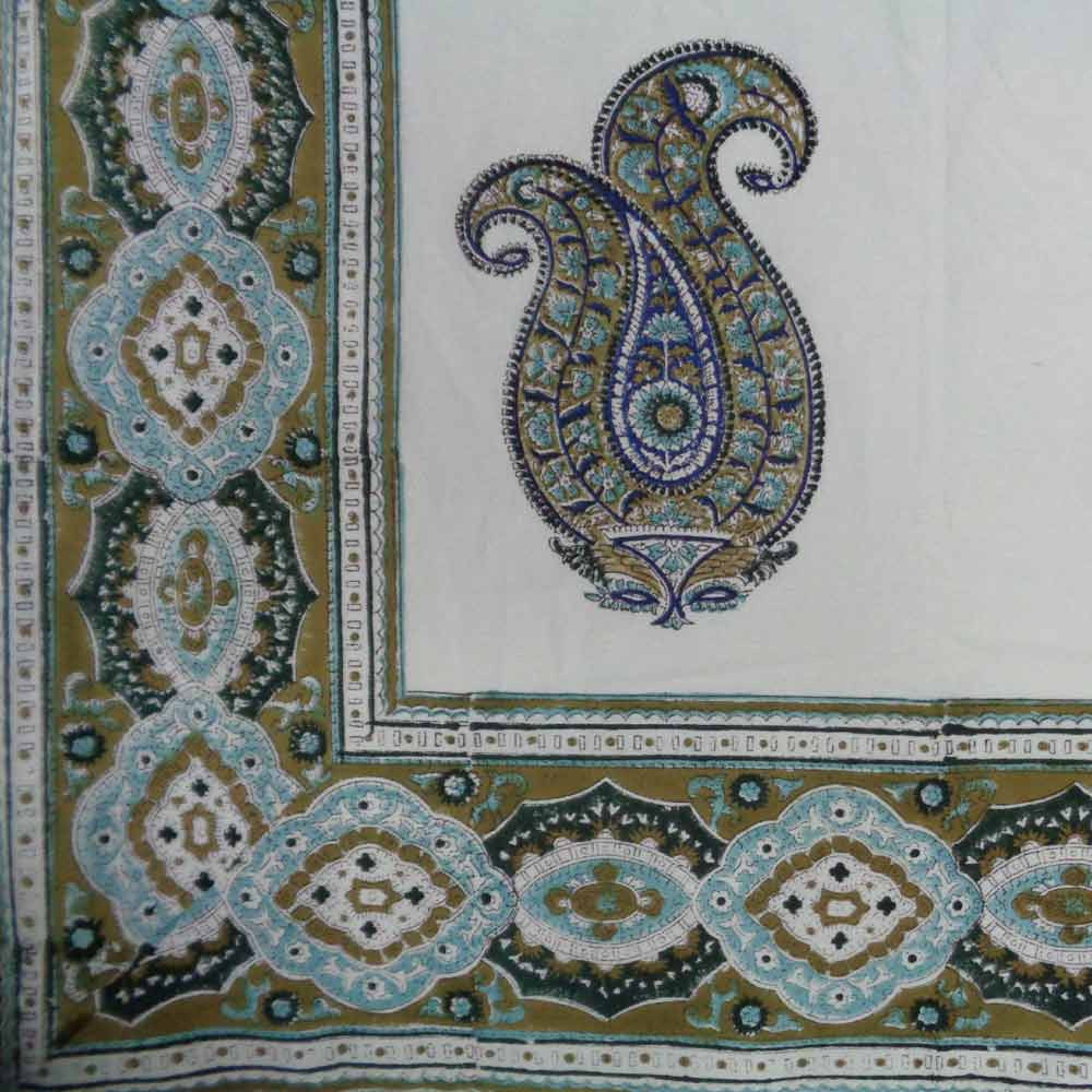 Hand Block Printed Cotton Tablecloth 180x270 | Big Paisley Jade Olive 103486