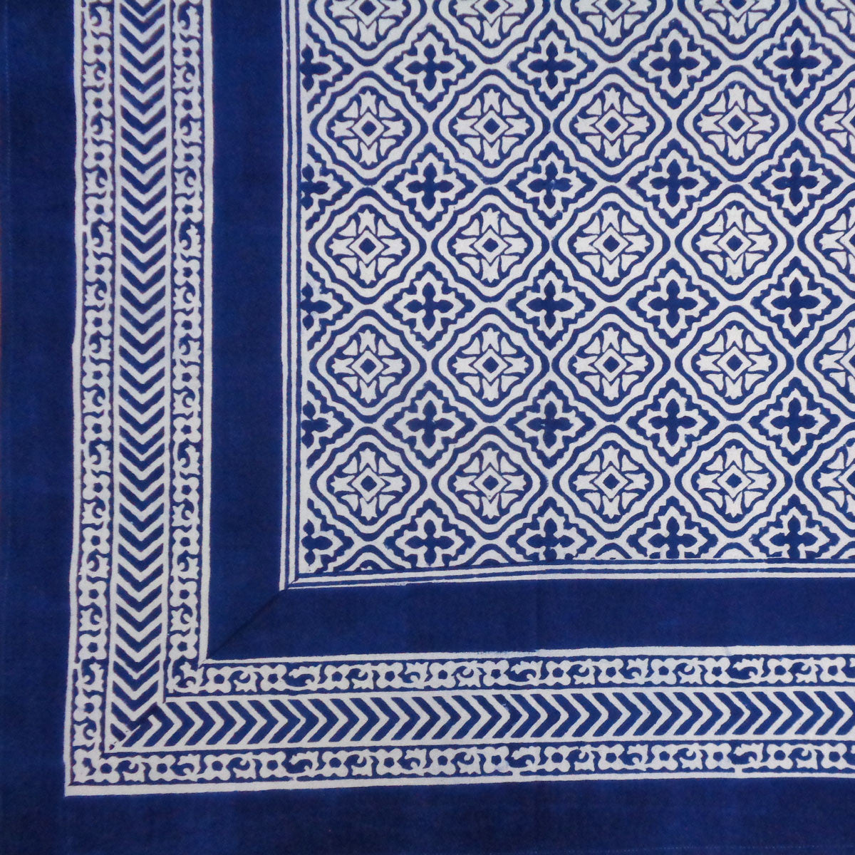 Hand Block Printed Cotton Tablecloth 180x270 | Cross Flower Blue 302287