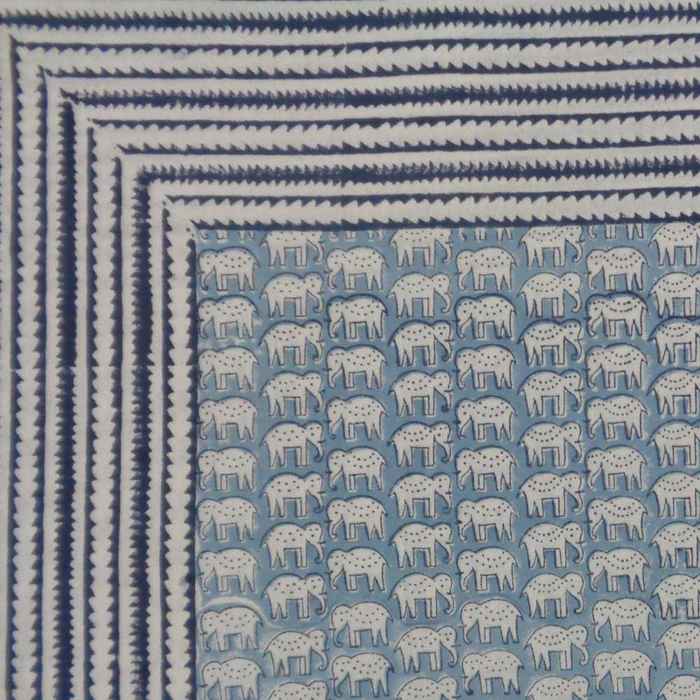 Hand Block Printed Cotton Tablecloth 180x270 | Elephant Blue 103474