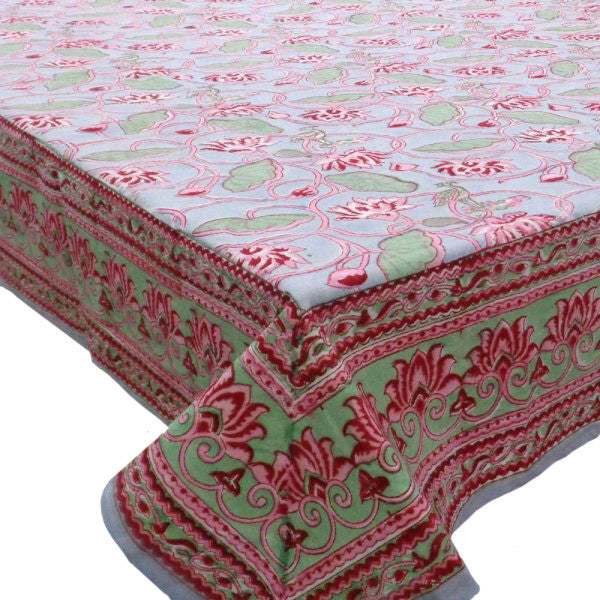 Hand Block Printed Cotton Tablecloth 180x270 | Lotus Lake Grey 105573