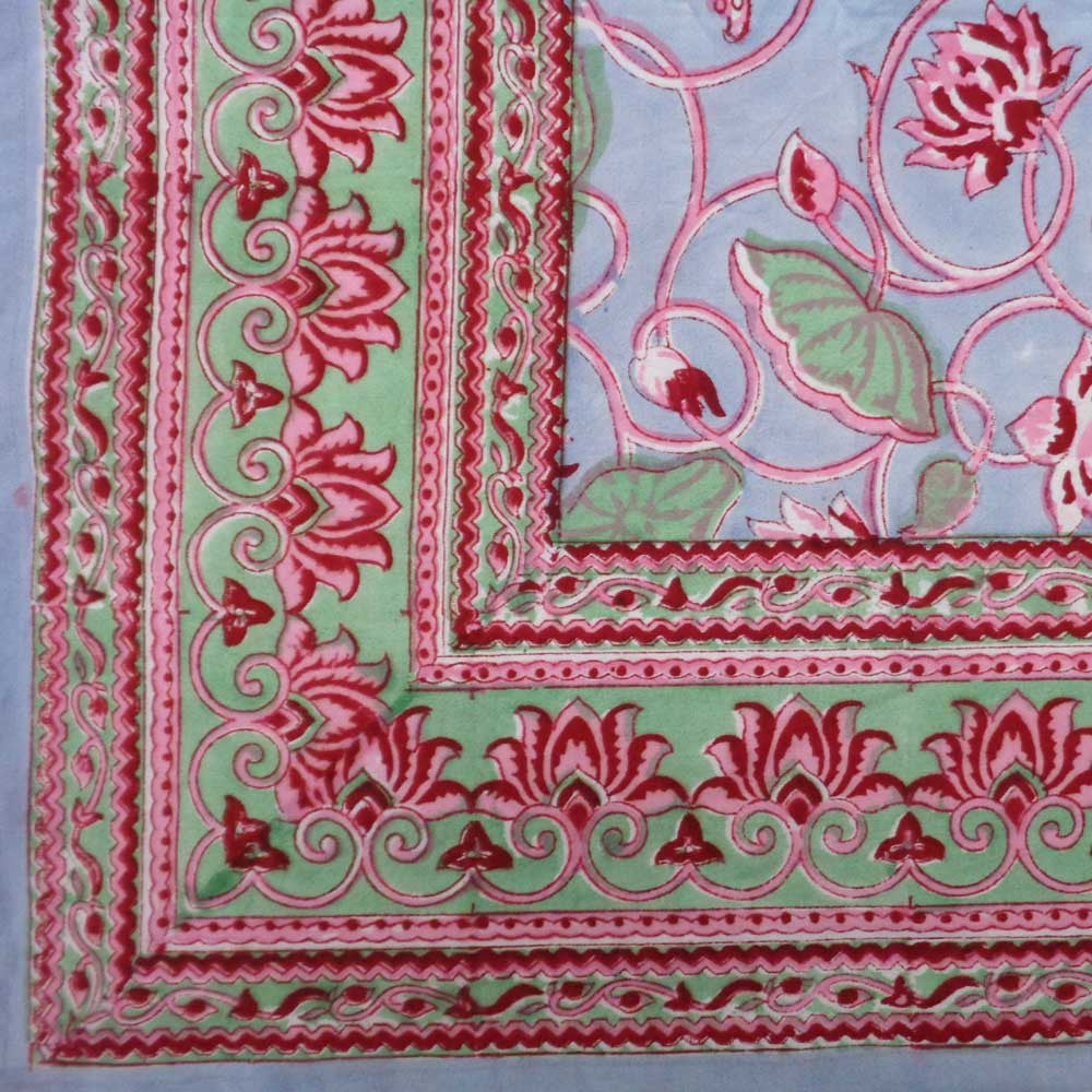 Hand Block Printed Cotton Tablecloth 180x270 | Lotus Lake Grey 105573