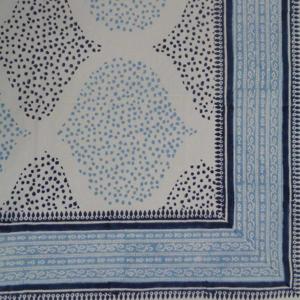 Hand Block Printed Cotton Tablecloth 180x270 | Ogee Dotty Blue 103352