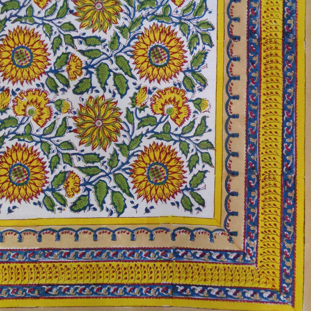 Hand Block Printed Cotton Tablecloth 180x270 | Surajmukhi Canary Open 206589