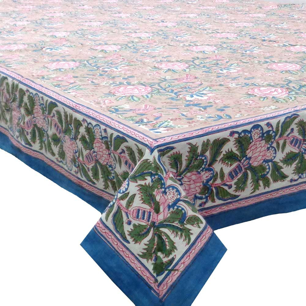 Hand Block Printed Cotton Tablecloth 180x270 cm | Misty Rose Gud 202873