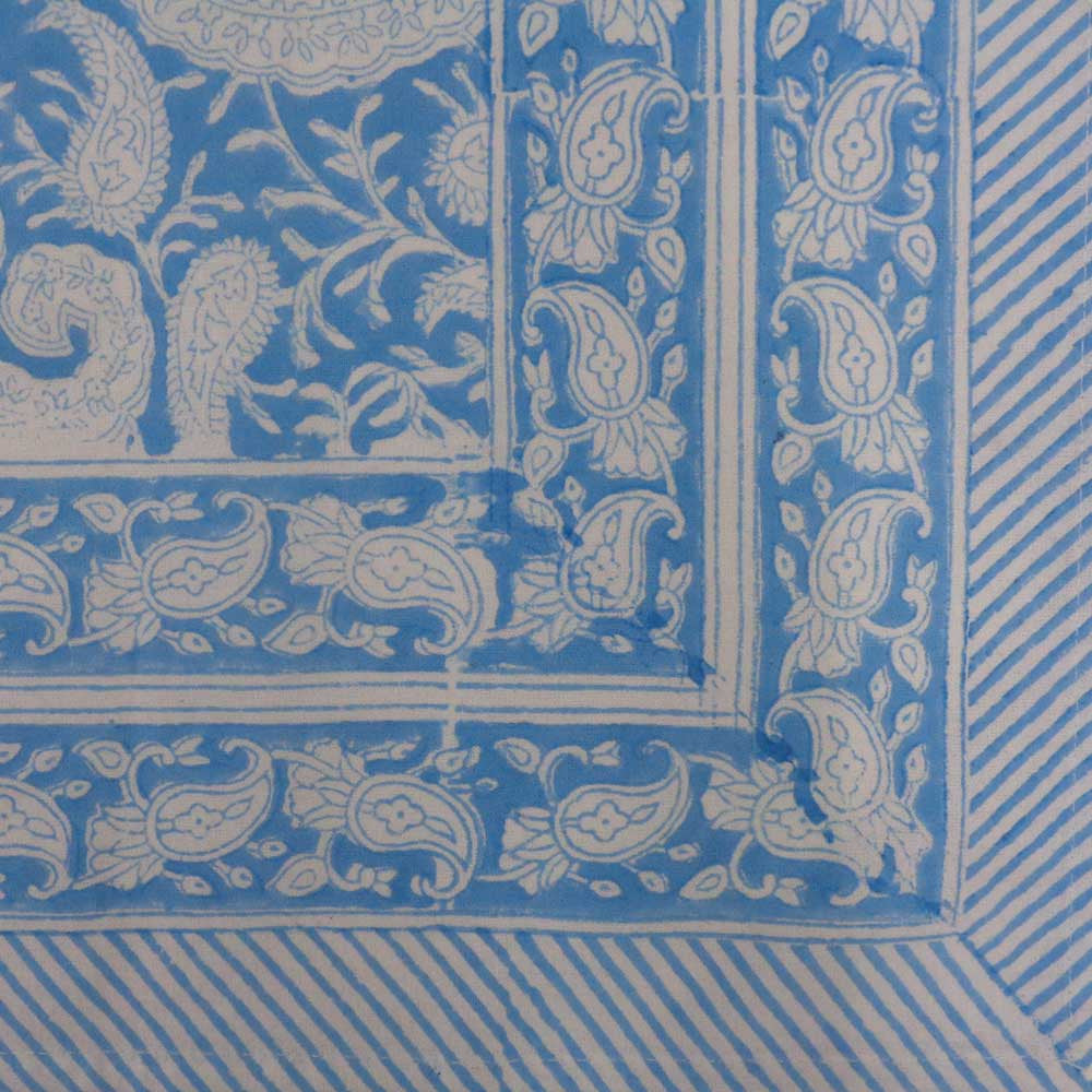Hand Block Printed Cotton Tablecloth 180x270 cms | Ambi Aqua Gud 200868