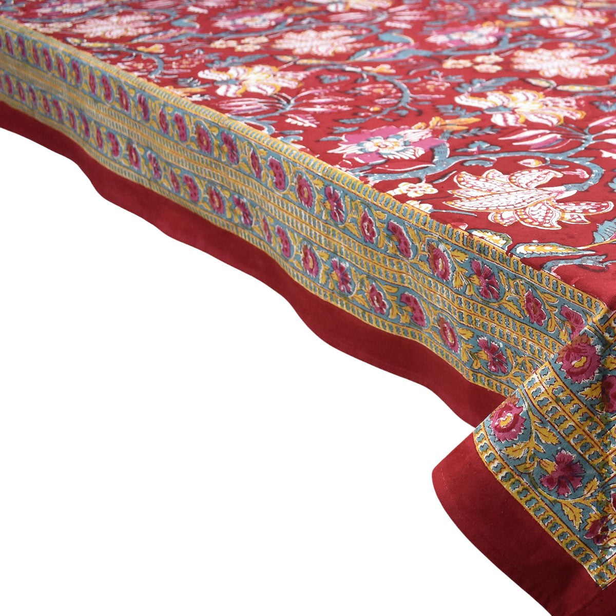 Hand Block Printed Cotton Tablecloth 180x270 cms | Anarkali Red Gud 201397