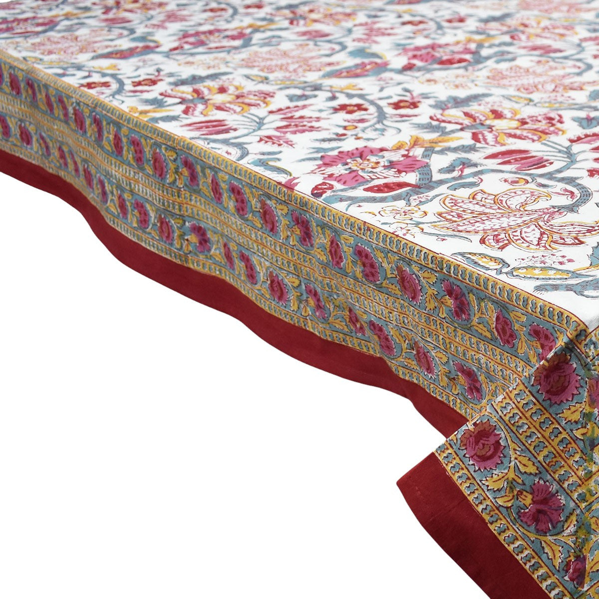 Hand Block Printed Cotton Tablecloth 180x270 cms | Anarkali Red Open 200652