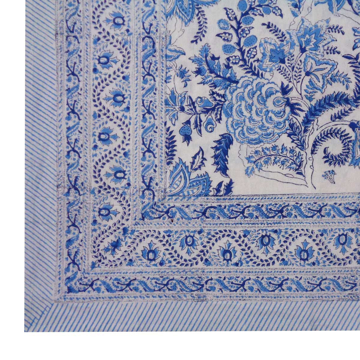 Hand Block Printed Cotton Tablecloth 180x270 cms | Bela Palace Blue 601088