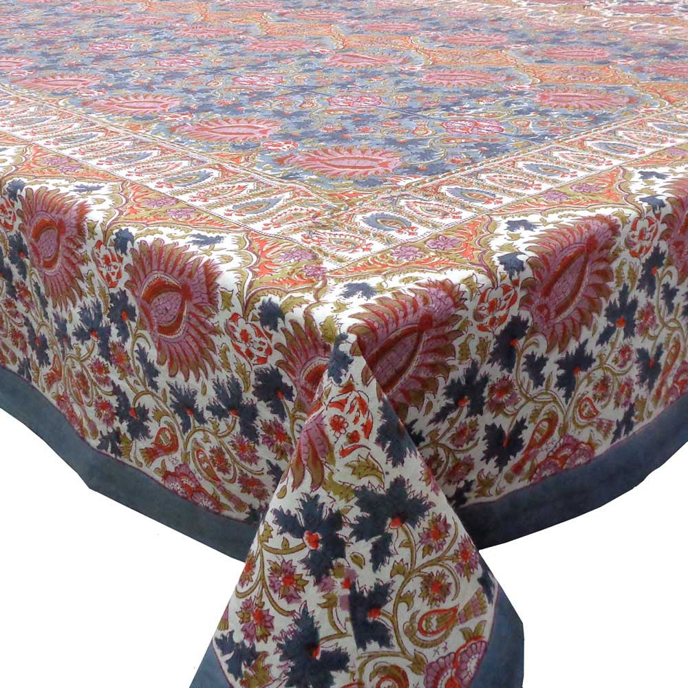 Hand Block Printed Cotton Tablecloth 180x270 cms | Bird Of Paradise Gud 204347