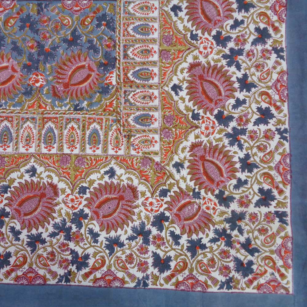 Hand Block Printed Cotton Tablecloth 180x270 cms | Bird Of Paradise Gud 204347