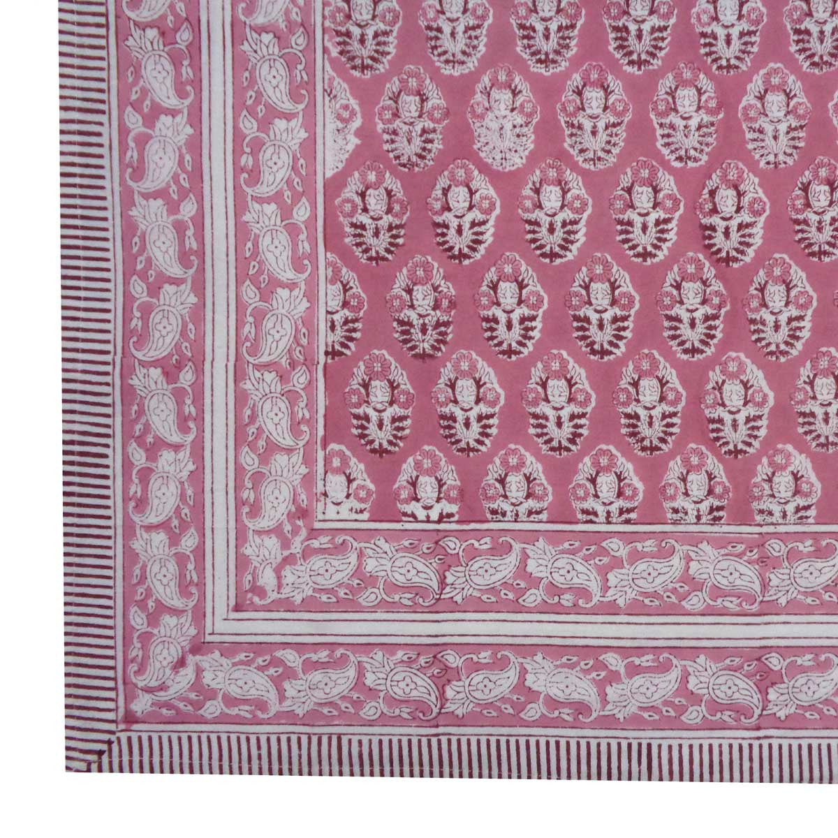 Hand Block Printed Cotton Tablecloth 180x270 cms | Boota Pink Gud 202811