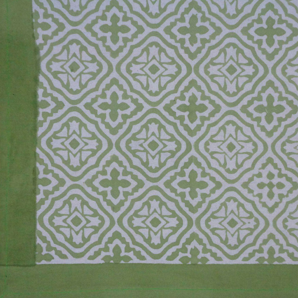 Hand Block Printed Cotton Tablecloth 180x270 cms | Cross Flower Celadon Green 408905