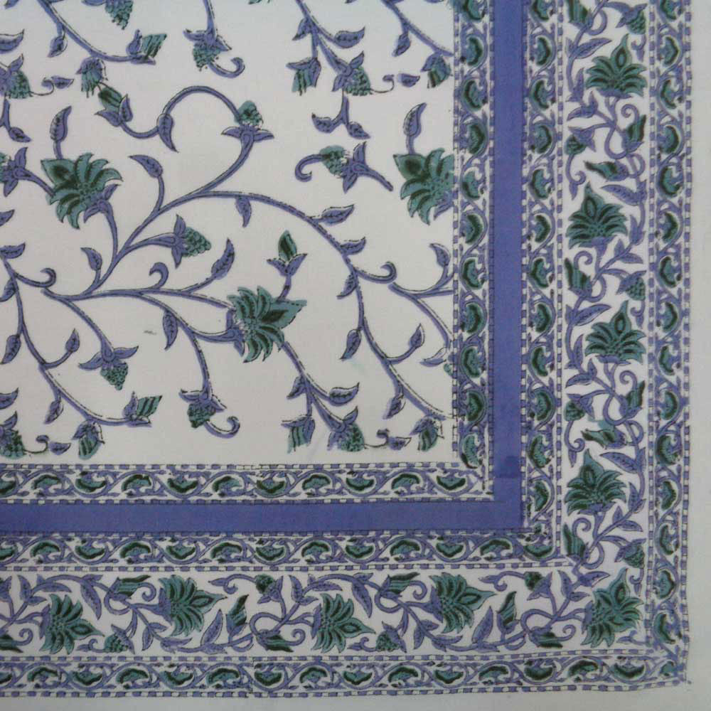 Hand Block Printed Cotton Tablecloth 180x270 cms | Floral Bale Blue 201452