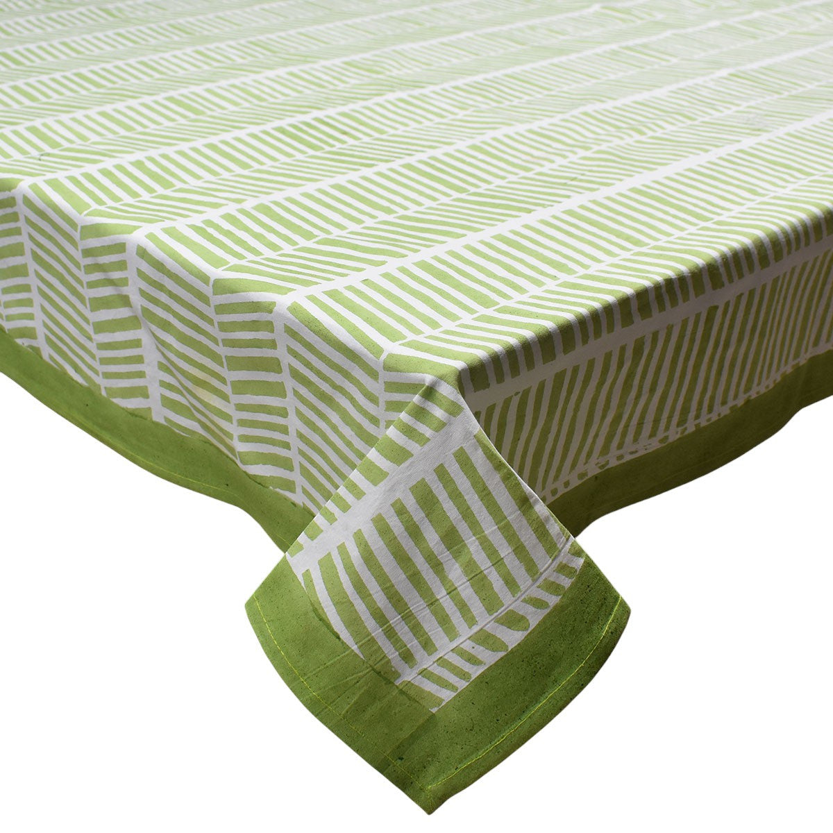 Hand Block Printed Cotton Tablecloth 180x270 cms | Herringbone Celadon Green 408898