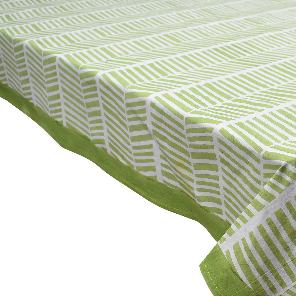 Hand Block Printed Cotton Tablecloth 180x270 cms | Herringbone Celadon Green 408898