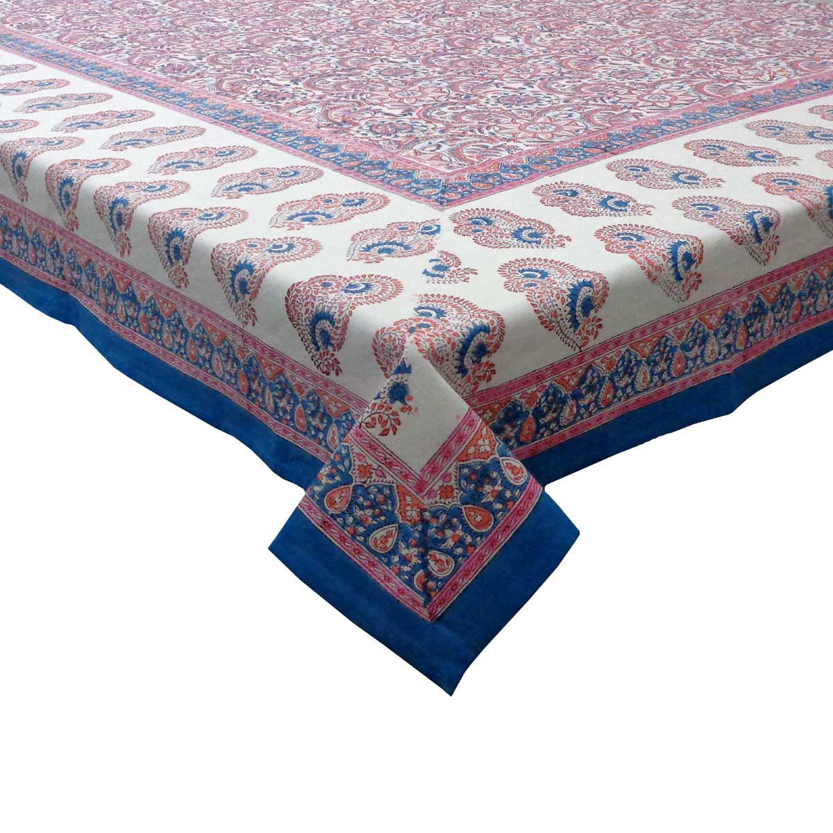 Hand Block Printed Cotton Tablecloth 180x270 cms | Kusum Gulabi 205260