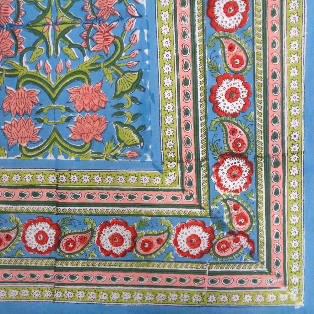 Hand Block Printed Cotton Tablecloth 180x270 cms | Lotus Green Gud 109161