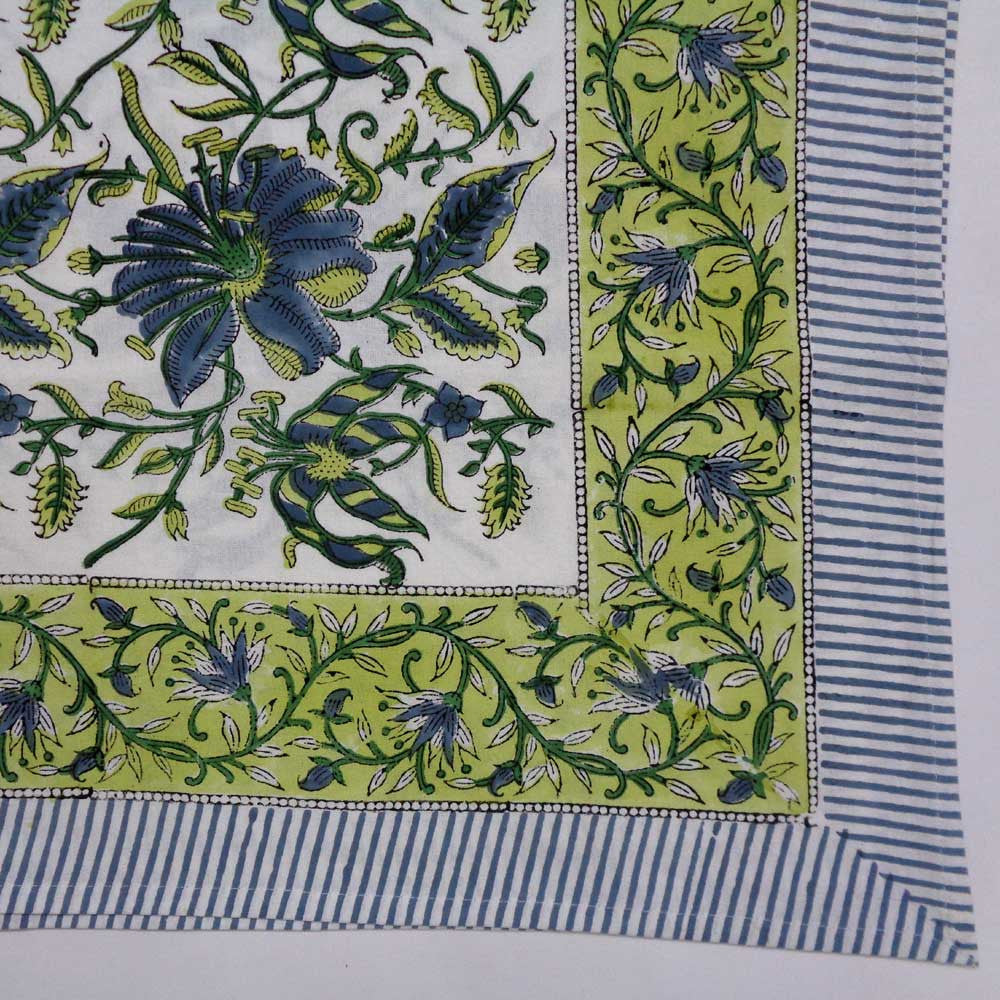 Hand Block Printed Cotton Tablecloth 180x270 cms | Olive Flower Open 602178