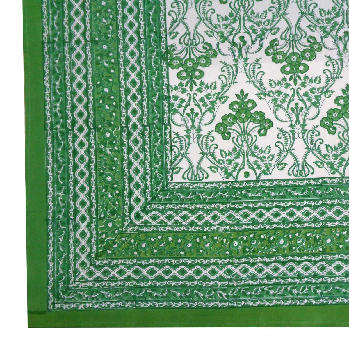 Hand Block Printed Cotton Tablecloth 180x270 cms | Raat Ki Rani Green 207006