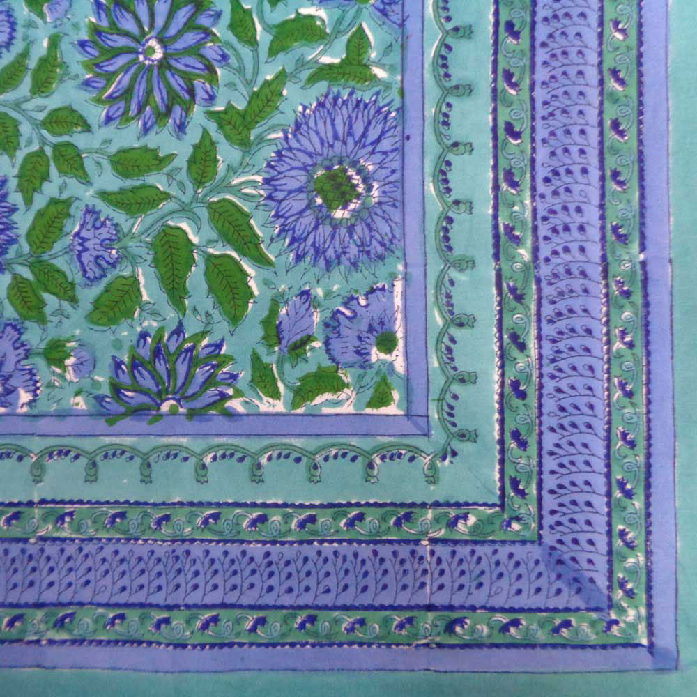 Hand Block Printed Cotton Tablecloth 180x270 cms | Surajmukhi Blue Gud 106164