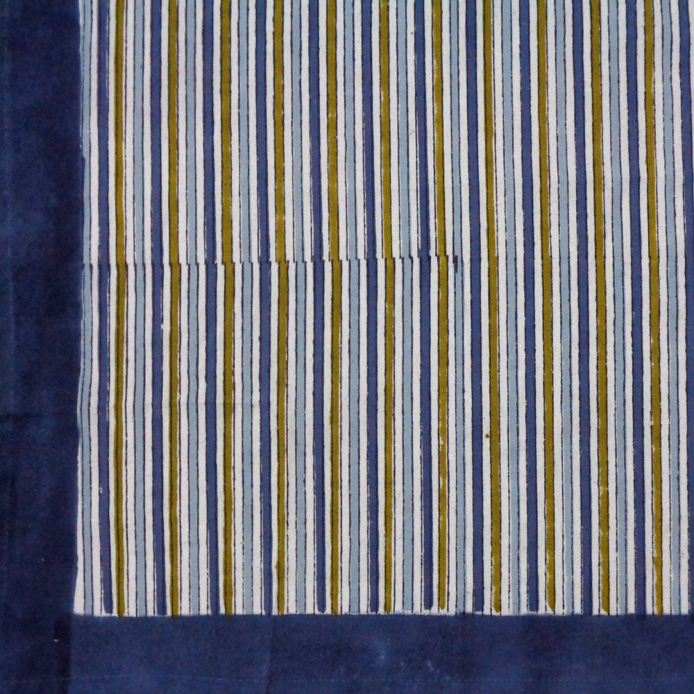 Hand Block Printed Cotton Tablecloth 180x270 cms | Three Stripe Starlight 202213