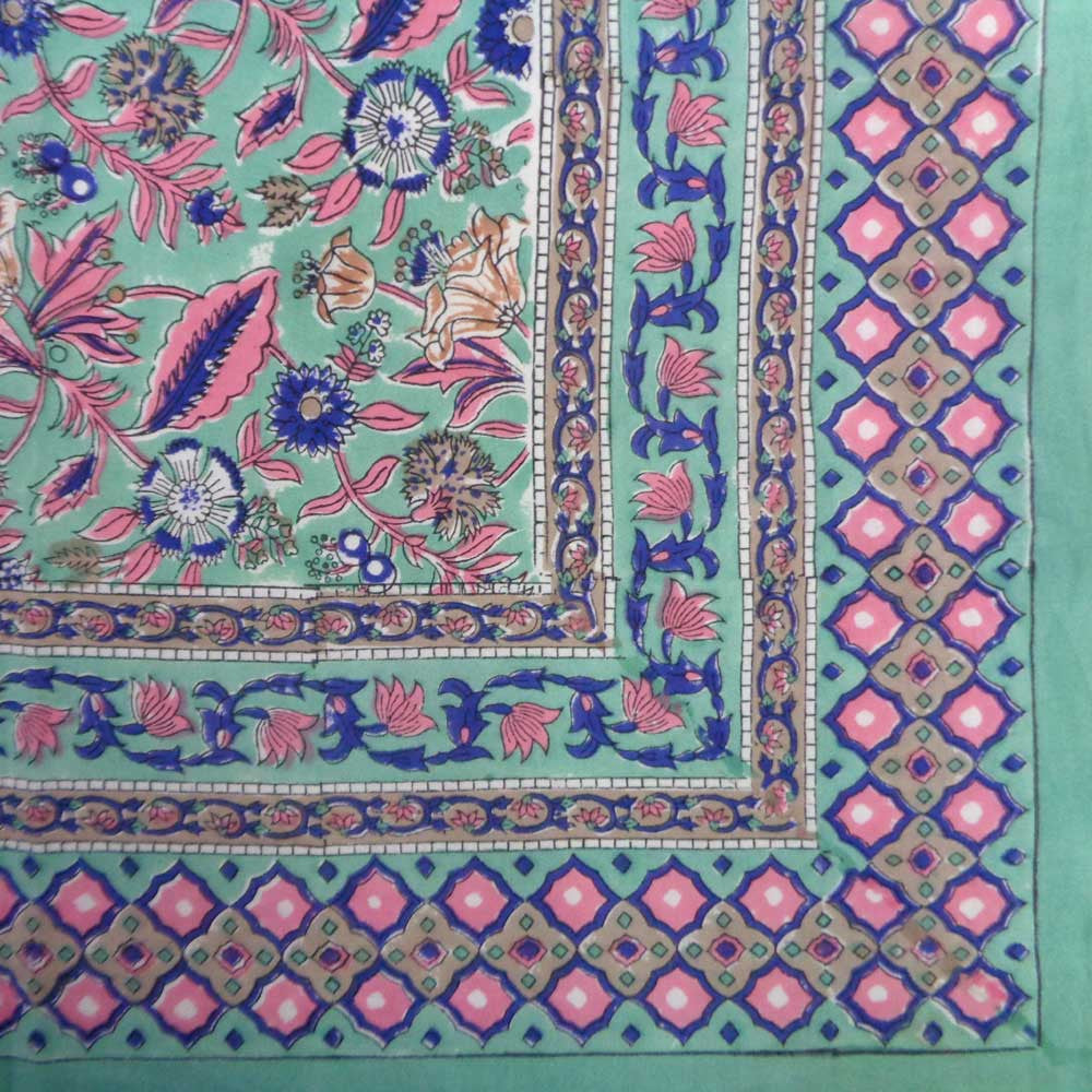 Hand Block Printed Cotton Tablecloth 180x270 cms | Wild Flower Ocean Gud 106161