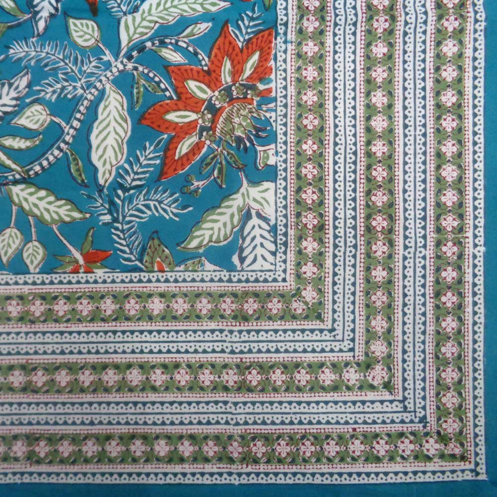 Hand Block Printed Cotton Tablecloth 180x340 | Bossanova Green Gud 393939